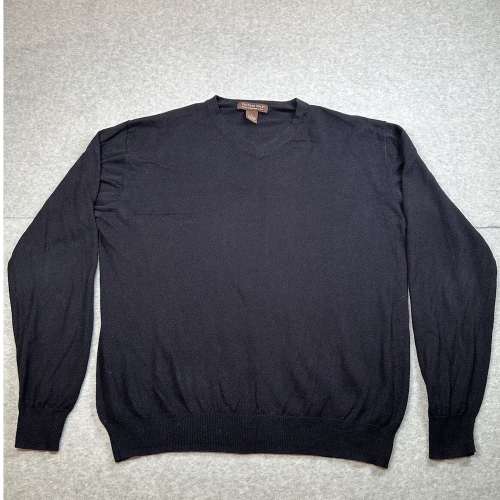 Chatham Road Cotton‎ Cashmere Blend V Neck Sweater Mens L Navy Soft Knit